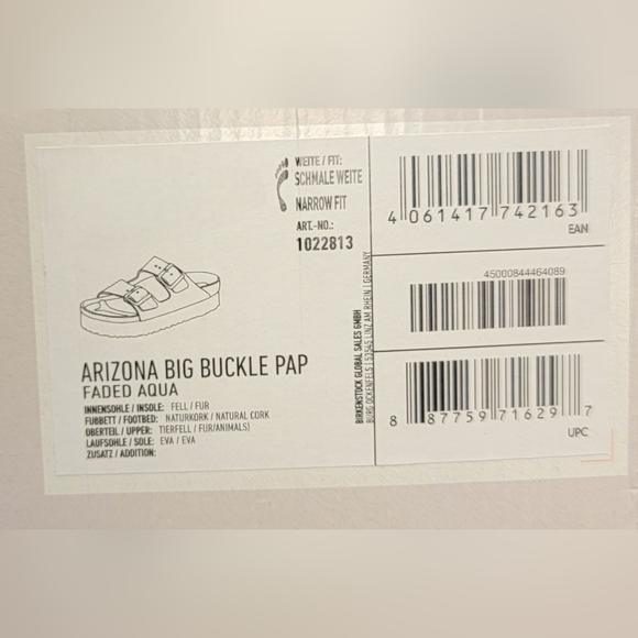 Birkenstock Arizona Teddy Big Buckle Shearling, Faded Aqua, Narrow Fit - Picture 8 of 9